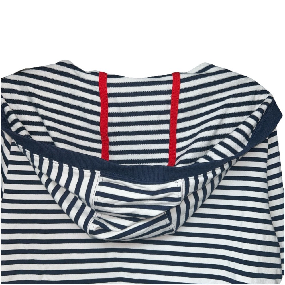 Nautica Resort Top Woman Medium French Terry Blue White Stripe Hood #0513 - Picture 9 of 9